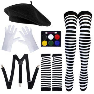 5489 Mime Artist Costume Accessoriess 6 Pcs With Beret